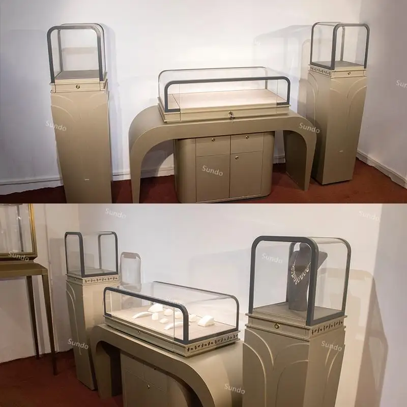 High-end Three-dimensional Combination Commercial Display Cabinet Glass Cases Stainless Steel Jewelry Retail