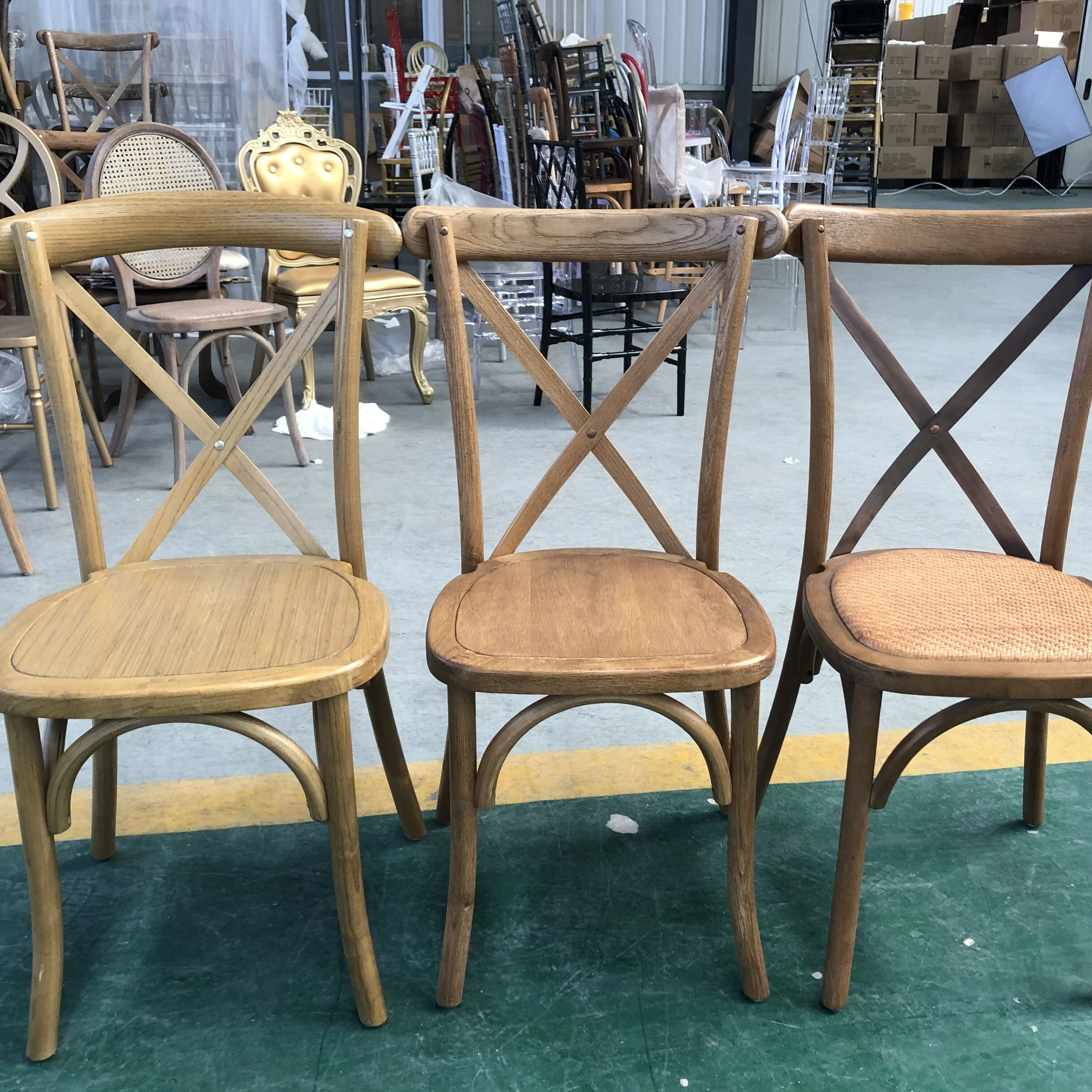 Wholesale Wooden Event Cross Back Dining Chairs for Rental Company Catering