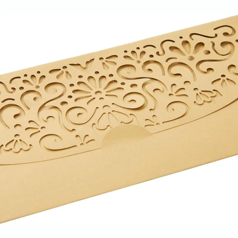 Custom Laser Cut Hollow Carving Stamping Gold Foil Paper Envelope For Greeting Card