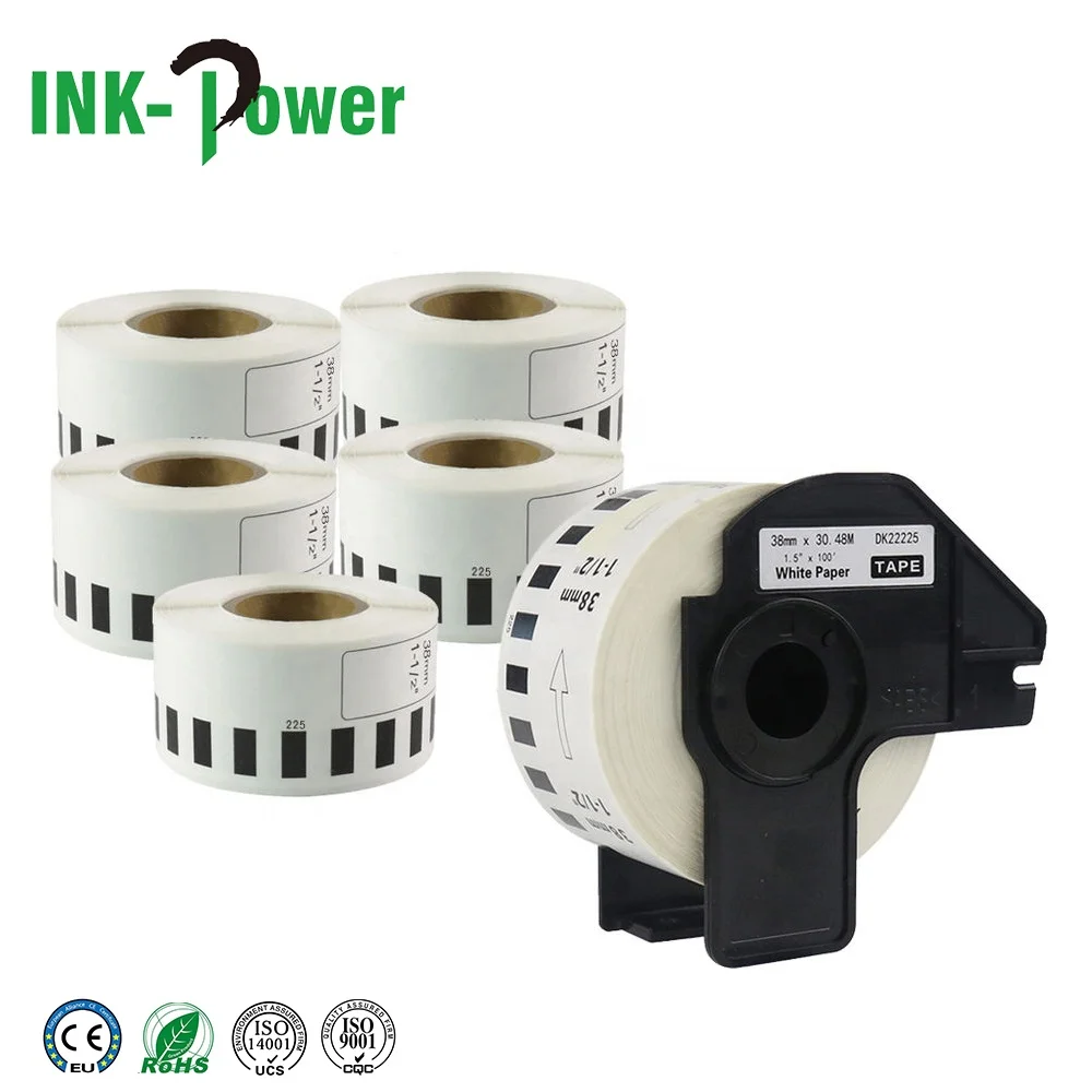 Compatible DK-22225 DK22225 DK 22225 DK2225 DK 2225 Black on White Self Adhesive Thermal Paper Label Roll for Brother Printer