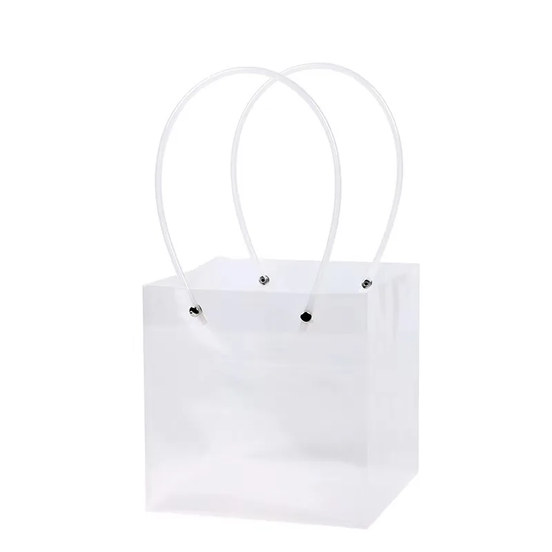 Ready To Ship Wholesale Large Size design logo PP Transparent Plastic Flower Bag Clear Gift Flower Bouquet Bag With Handle