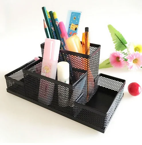 Лидер продаж, металлический сетчатый органайзер для школьников, офисных работников, держатель для ручек, коробка для хранения, черные канцелярские принадлежности