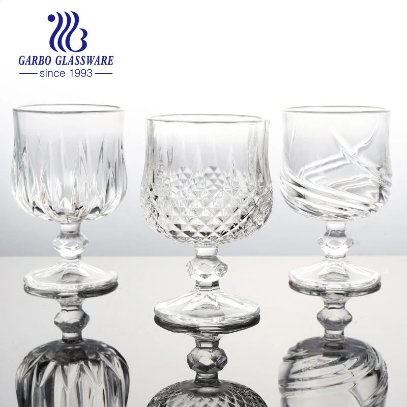 Hot sell cheap price 220ml clear engraved glass water goblet for bar restaurant short goblet glass