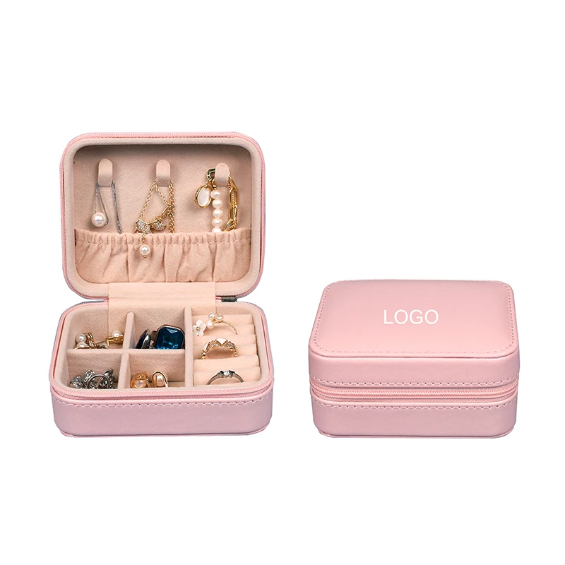 New Style Organizer Jewelry Display Box Travel Pink Jewelry Case Portable Pu Leather Ring necklace bracelet Box with Zipper