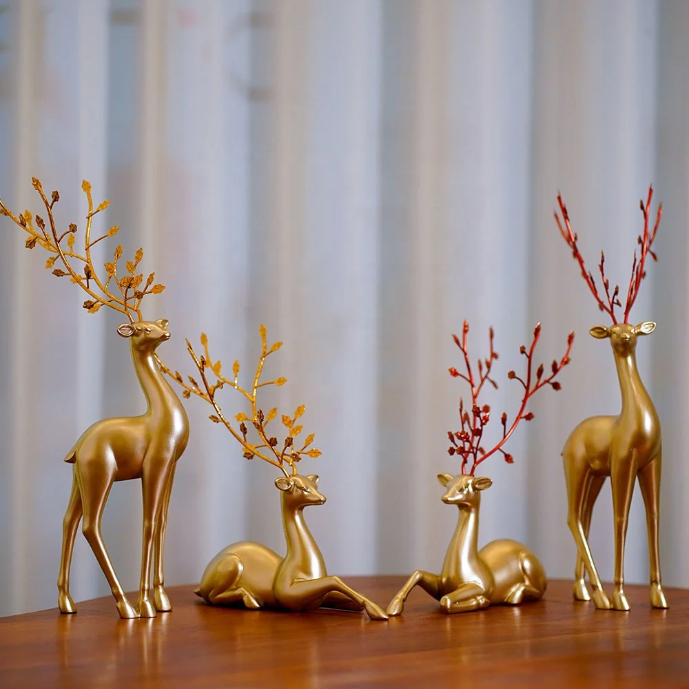 Custom Christmas Ornaments Home Party Decoration Golden Resin Christmas Standing Reindeer Statue Christmas deer decor