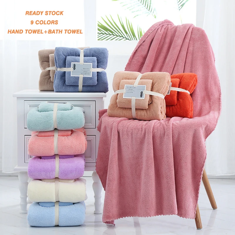 ready stock coral fleece cut edge thickened absorbent purple towel gift set box gift package bath towel set for Christmas
