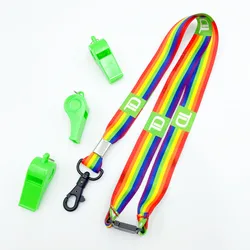 Rpet dye sublimation rainbow color plastic whistle keychain lanyard Logo Custom for promotion event strap ribbon