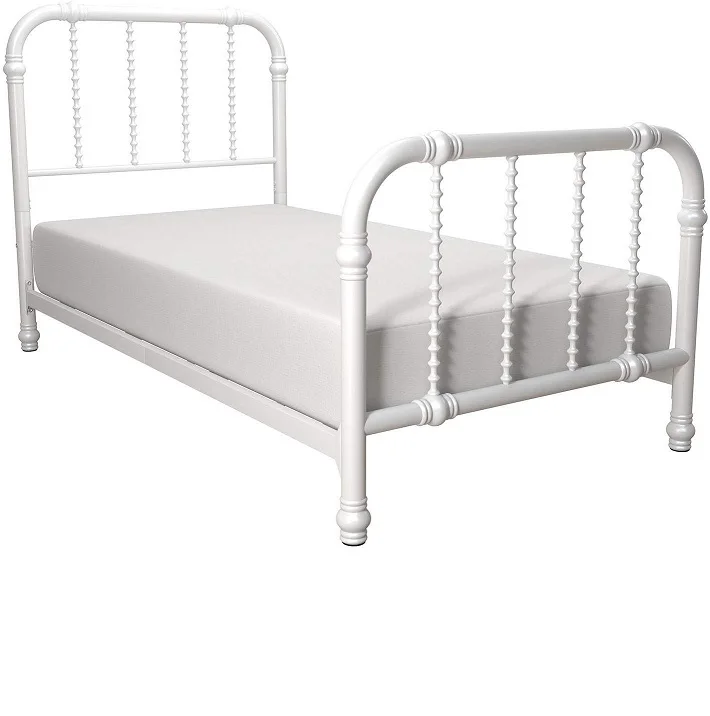 Twin size White with Elegant Scroll Headboard and Footboard Metal Bed Frame