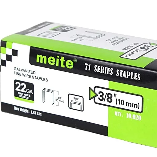 22 GA 3/8' Crown Fine Wire Staples 10000 Per Box 3/8' 1/2' Length 7110 7112 Staples