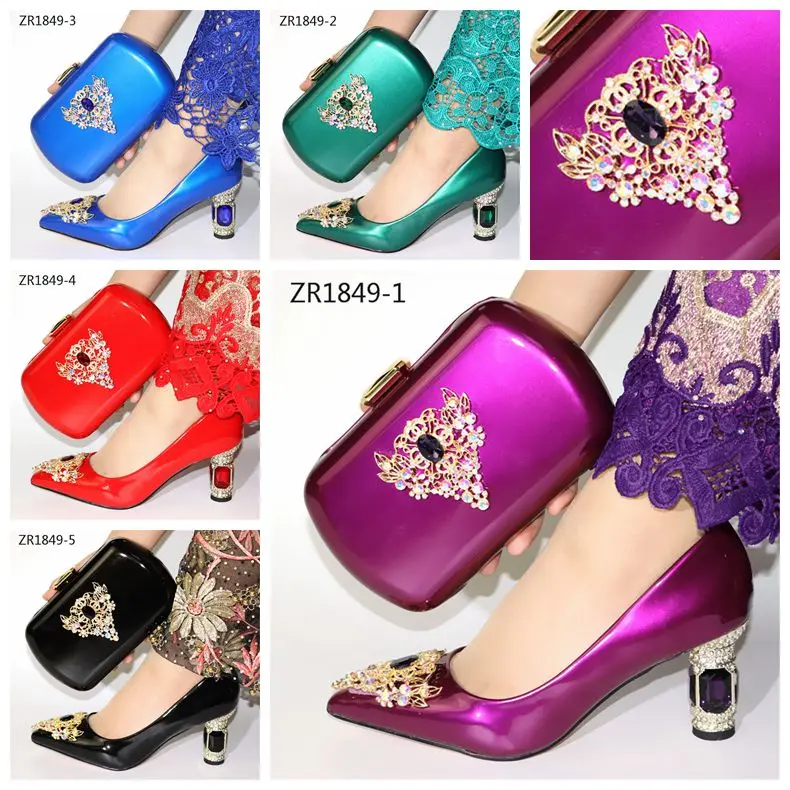 ZR1849-2 Nigeria green color high heel women matching Italian design shoe and bag set for wedding