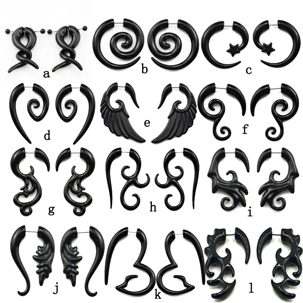 NUORO Acrylic False Spiral Ear Stretcher Gothic Punk Non Piercing Ear Gauges Expander Steel Screw Tunnel Plugs