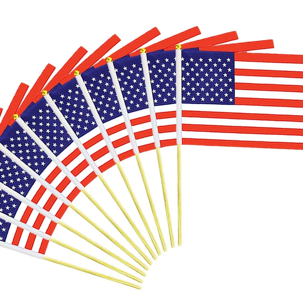 Мини-дешевый ручной флагшток с принтом на заказ Деревянный деревянный флагшток ручной флагшток деревянный флаг 20x30 американский флаг