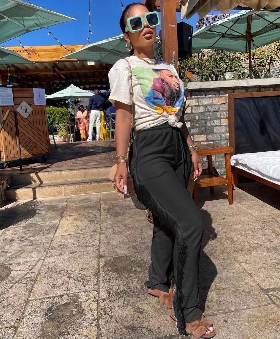 Liu Ming Fall Wholesale Hot Selling Women Clothing Casual Tassels Fringe Slit Pants