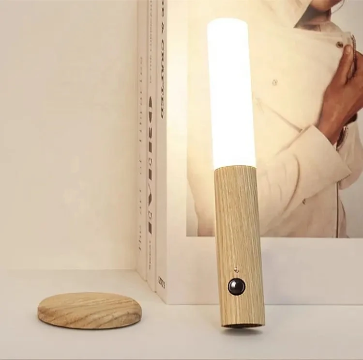 Rechargeable wooden handheld sensing light Motion Sensor induction LED night light for home bathroom corridor wall cabinet
