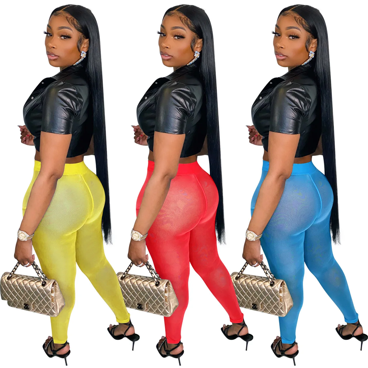 low price transparent see through mesh sexy tight pants high waist sheer mesh leggings for women