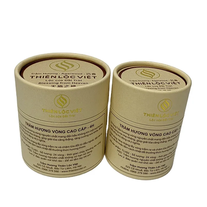 Custom Bio-degradable Kraft Paper Tube Packaging box Incense cardboard Cylinder Paper Cans with gold foil and foam insert