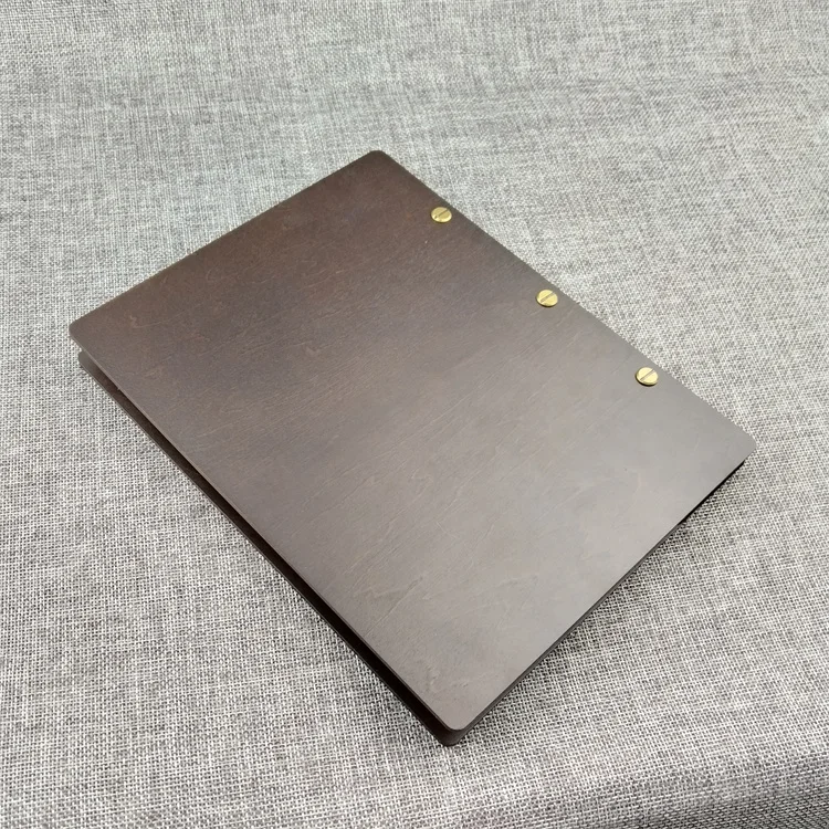 Customized Luxury Leather Strap Bamboo Wooden Cover Notebook Menu File Folder for Restaurant Hotel Wine Bar