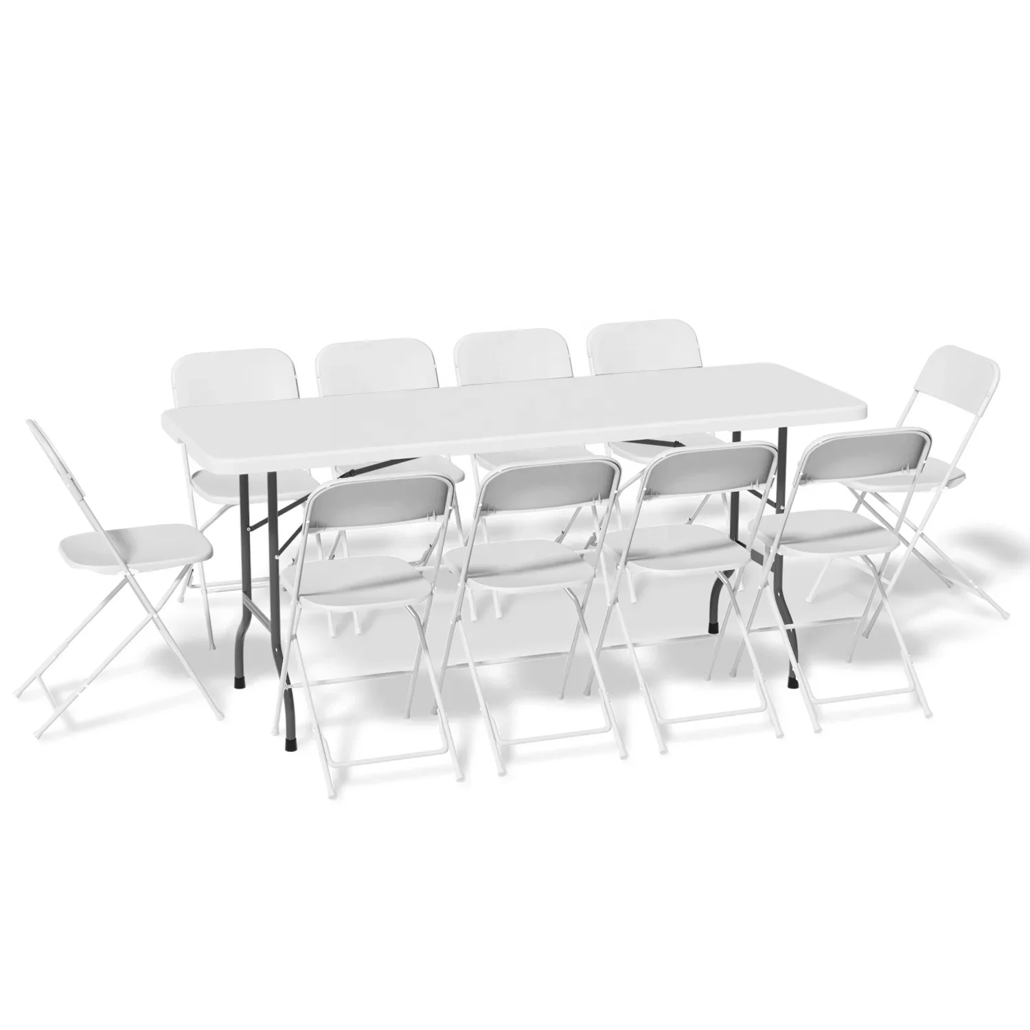 10 people 8ft rectangular hdpe outdoor dining portable white folding table and chair set