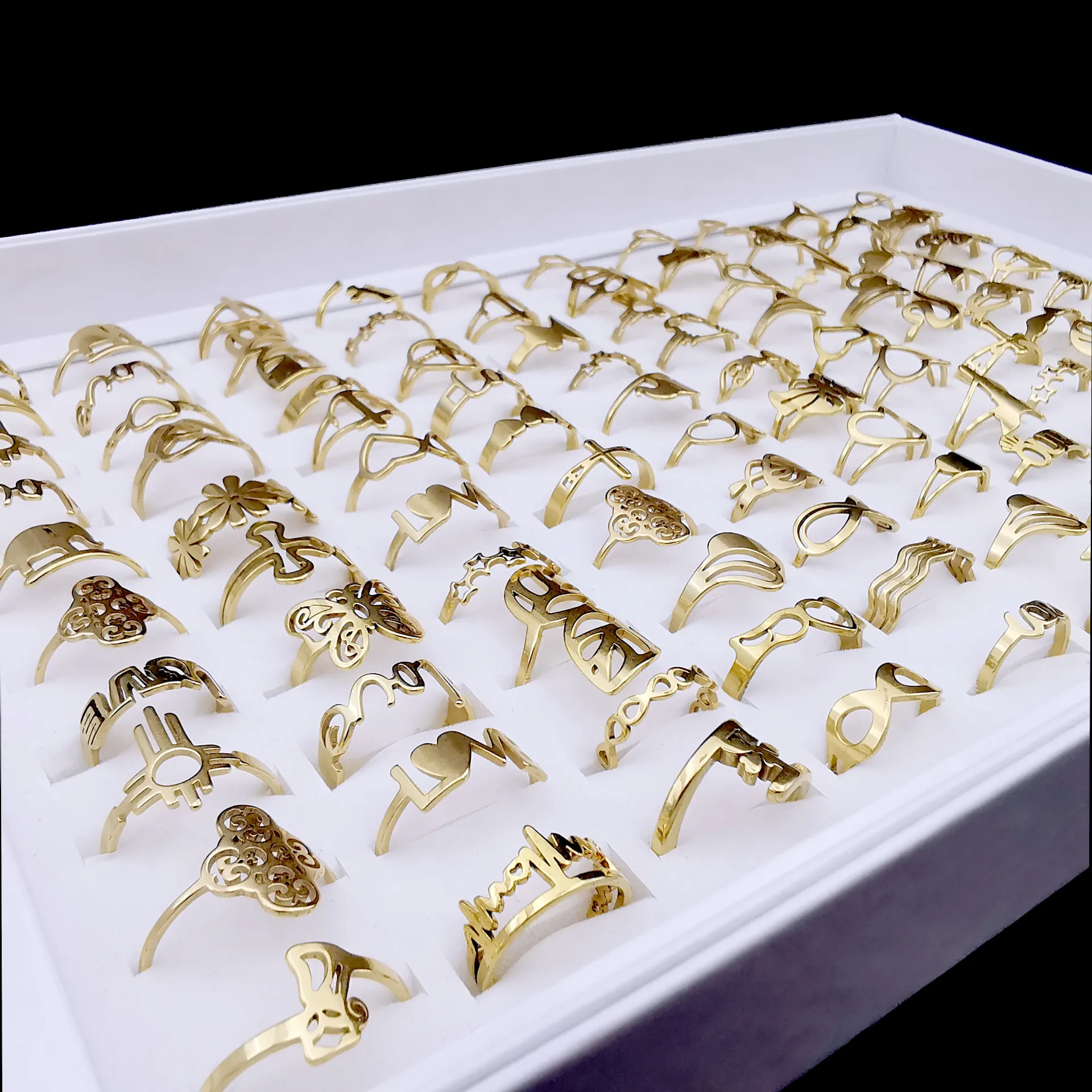 Newly Fashion Hot Sale 100 Mix-and-Match Fancy Ring Jewelry For Women and Men Irregularity  Stainless Steel Rings Jewelry