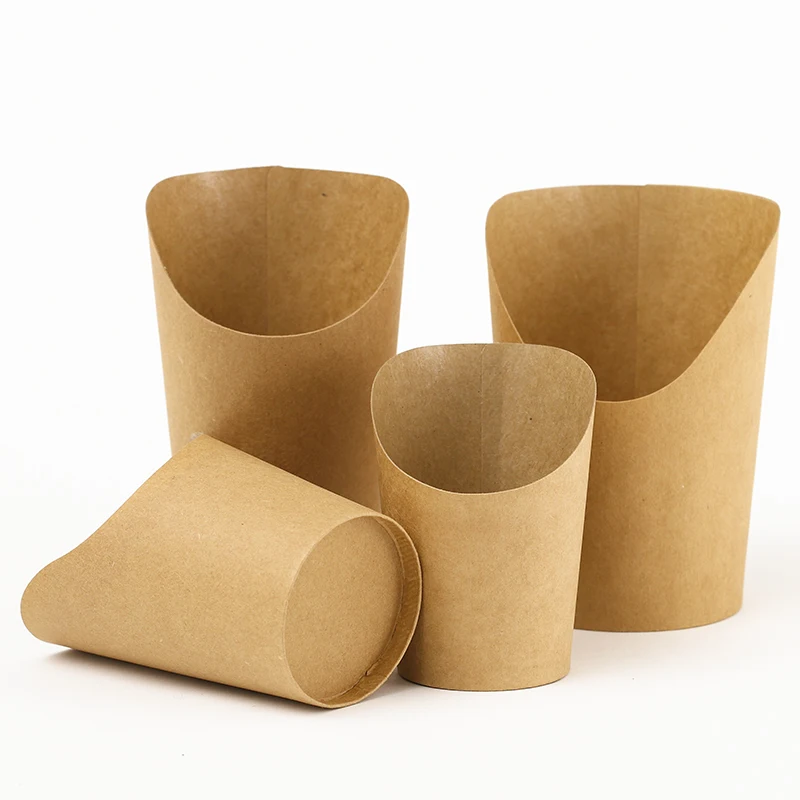 Custom Brown Kraft Chip French Fries Holder Disposable Paper Cup Snack Food Grade Cup
