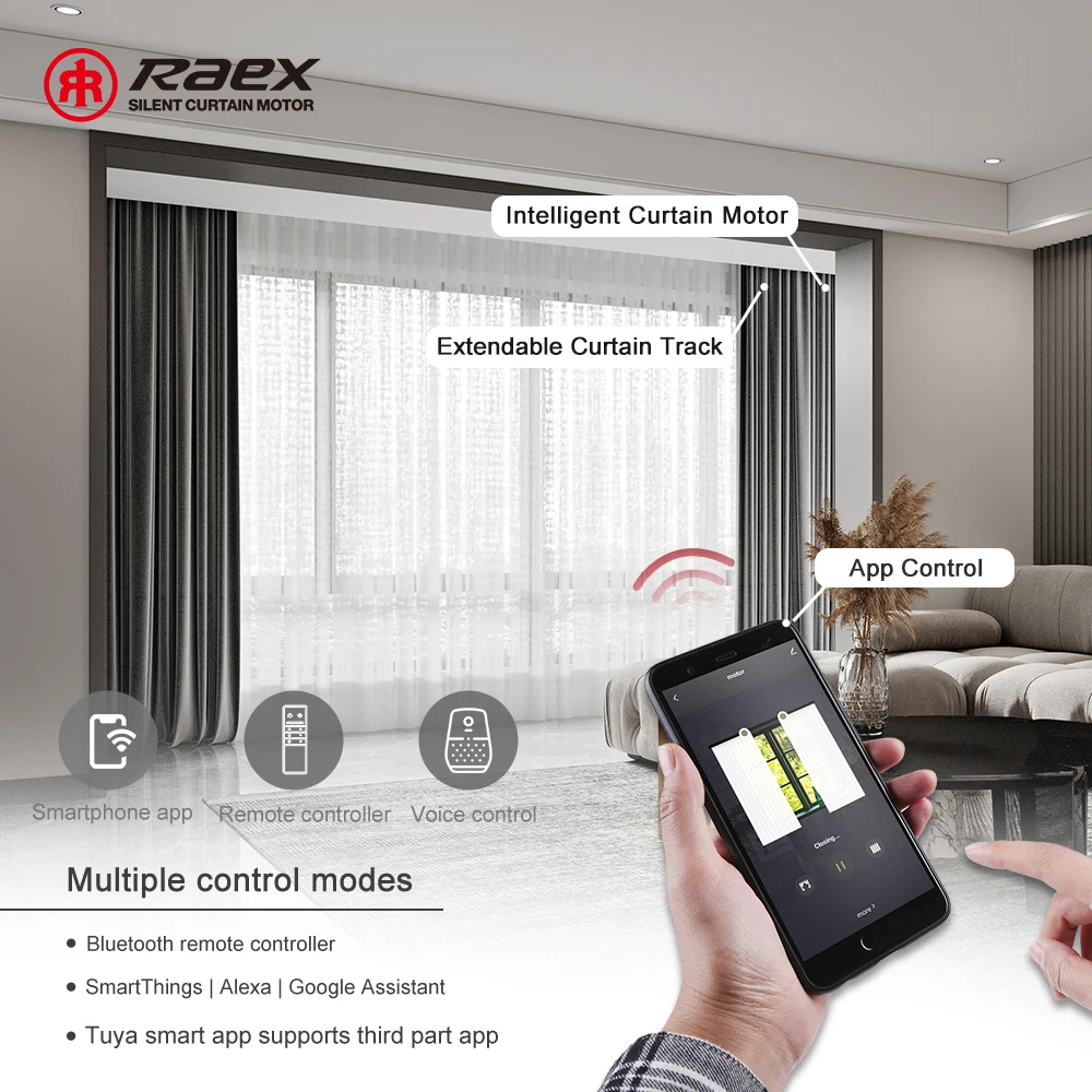 Smart Home Automatic Curtain Motor Smart Electric Vawe Curtain Track Set Electronic Curtain Opener Metal PE Aluminum Alloy White