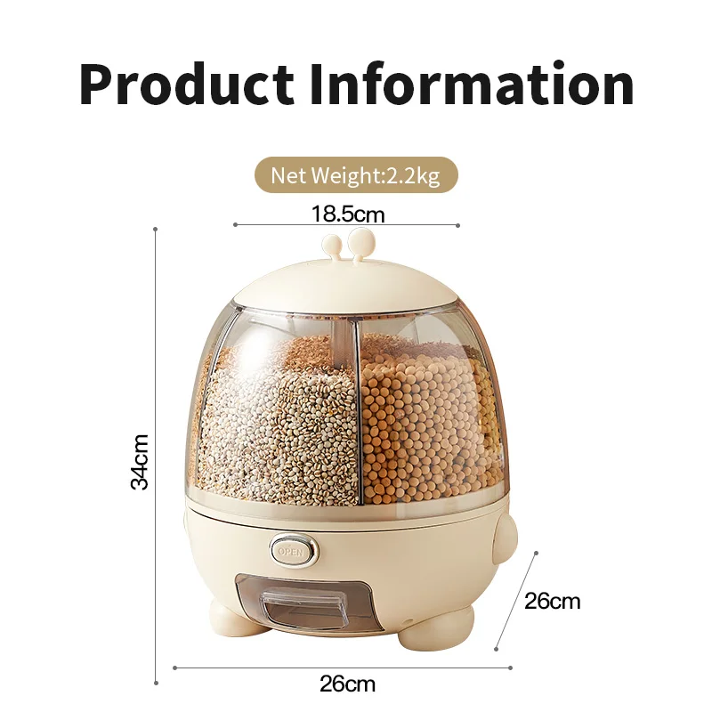 Best Sell 5-Grid Large Capacity Dry Silo Cereal Containers Food Storage Container Rotating Grain Cereal Rice Dispenser