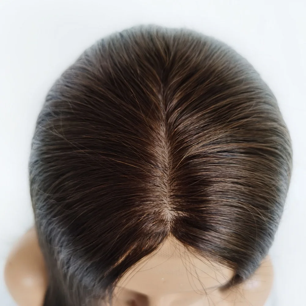 Silk Top Hairpiece 100% Human Hair Crown Toupee Topper for Women Brazilian Straight Hair jewish wig topper