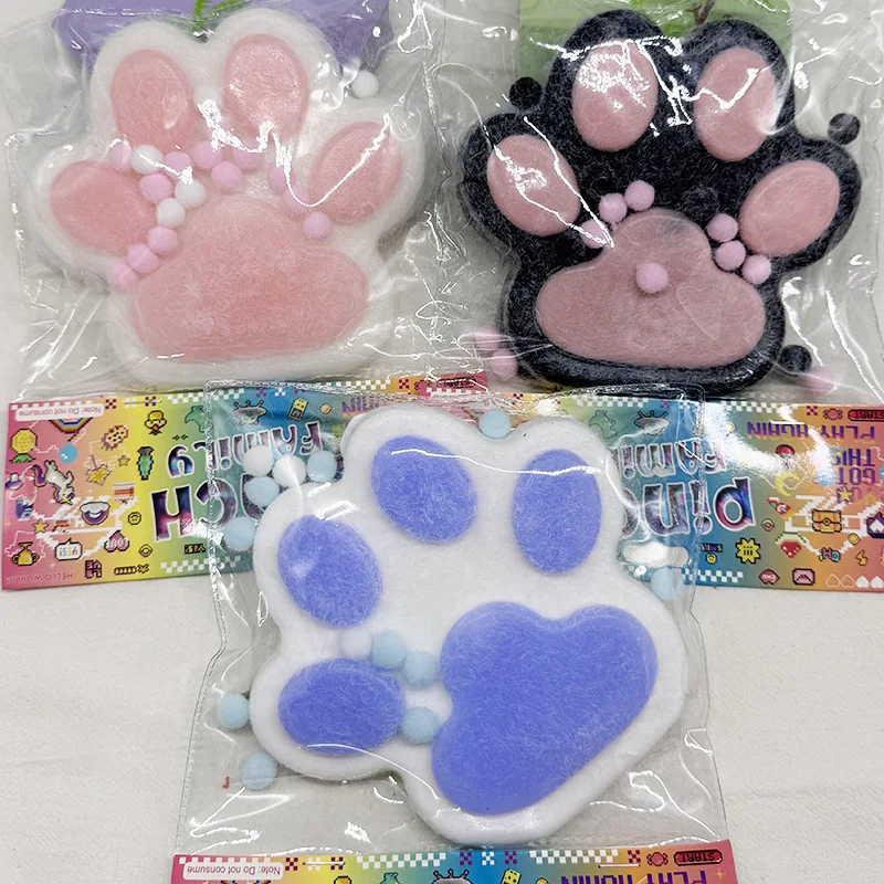Cat Paw TPR Handmade Soft Pinch Squeeze Toy Squishy Mochi Fluffy Stretchy Flocked Foot Paw Rebound Squishy Decompression Toys