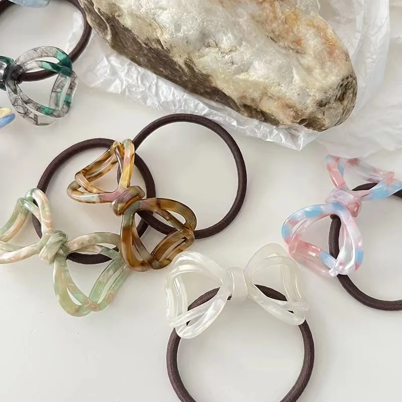 New elegant acetate bow design girls elastic rubber hair ties for thick hair girls Simple fashion elastic band Women Hair rope