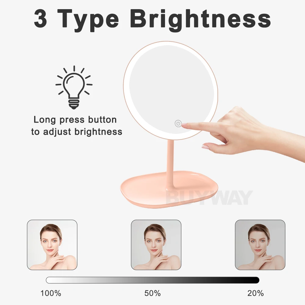 Wholesale Flexible Portable Cosmetic Tabletop Lighting 5x Magnifying Mirror Led Espejo De Bolsillo Makeup Mirror With Led Lights