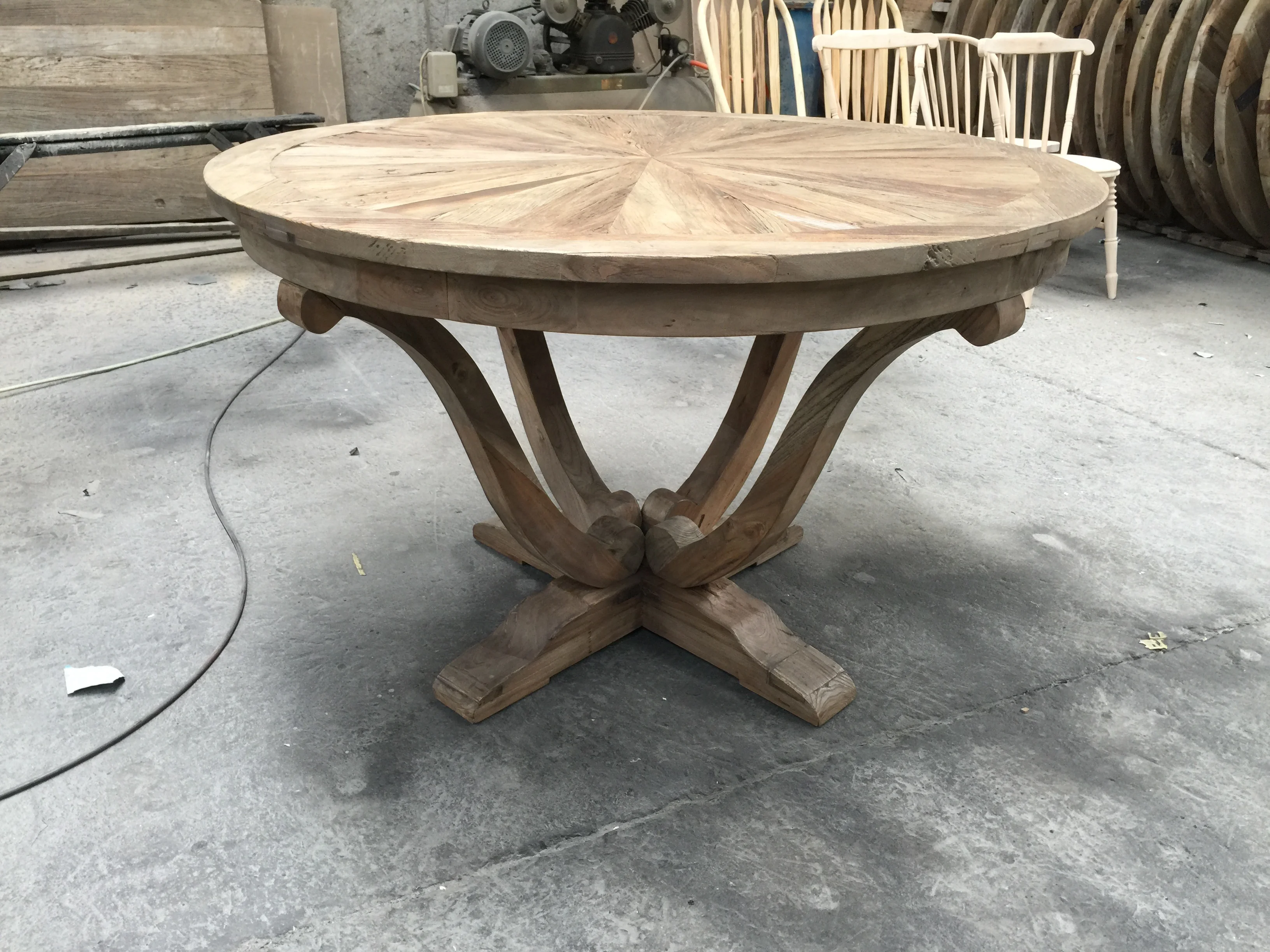 KVJ-7245 antique weathered round recycled elm wood 10 seater dining table