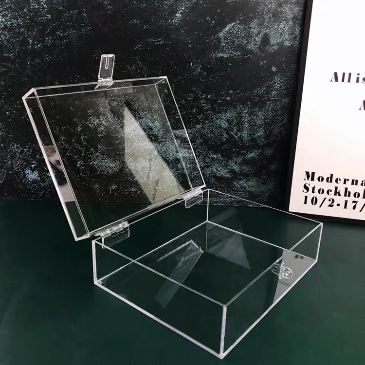 Customized wholesale acrylic transparent box with lock storage box plexiglass clamshell box suitcase