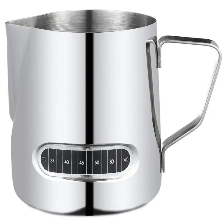 Wholesale stainless steel 304 coffee milk frothing pitcher/jug with measuring and thermometer