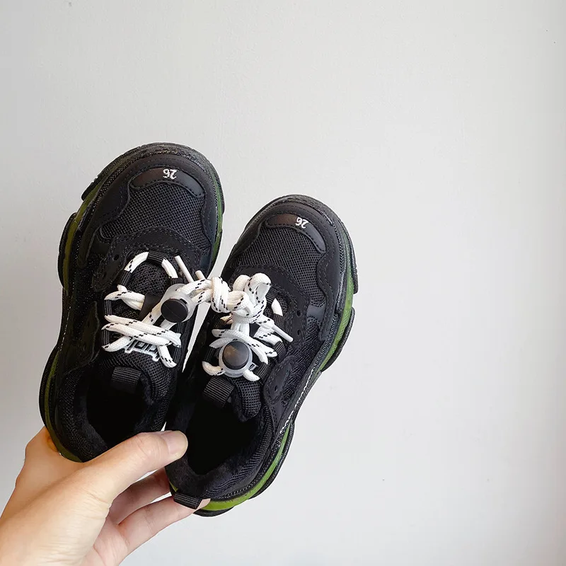 Toddler Little Big Kids Chunky Shoes Boys Girls Unisex Lace-Up Walking Sneakers Children Warm Winter Faux Fur Brand