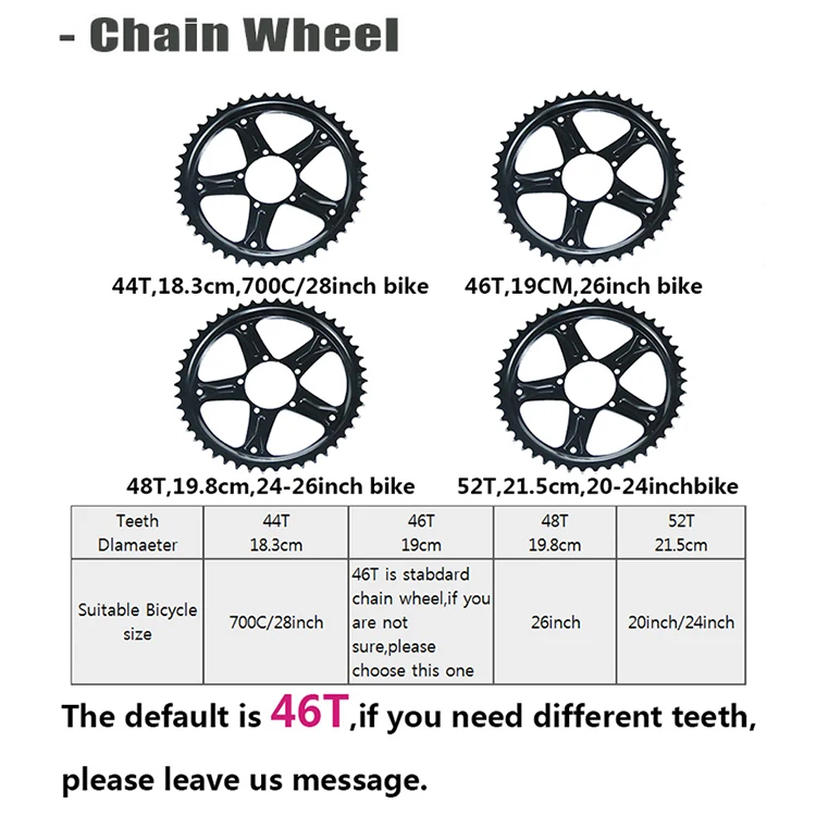 Цепное колесо BAFANG ebike 44T 46T 48T 52T BBS01B BBS02B цепное для электрического велосипеда