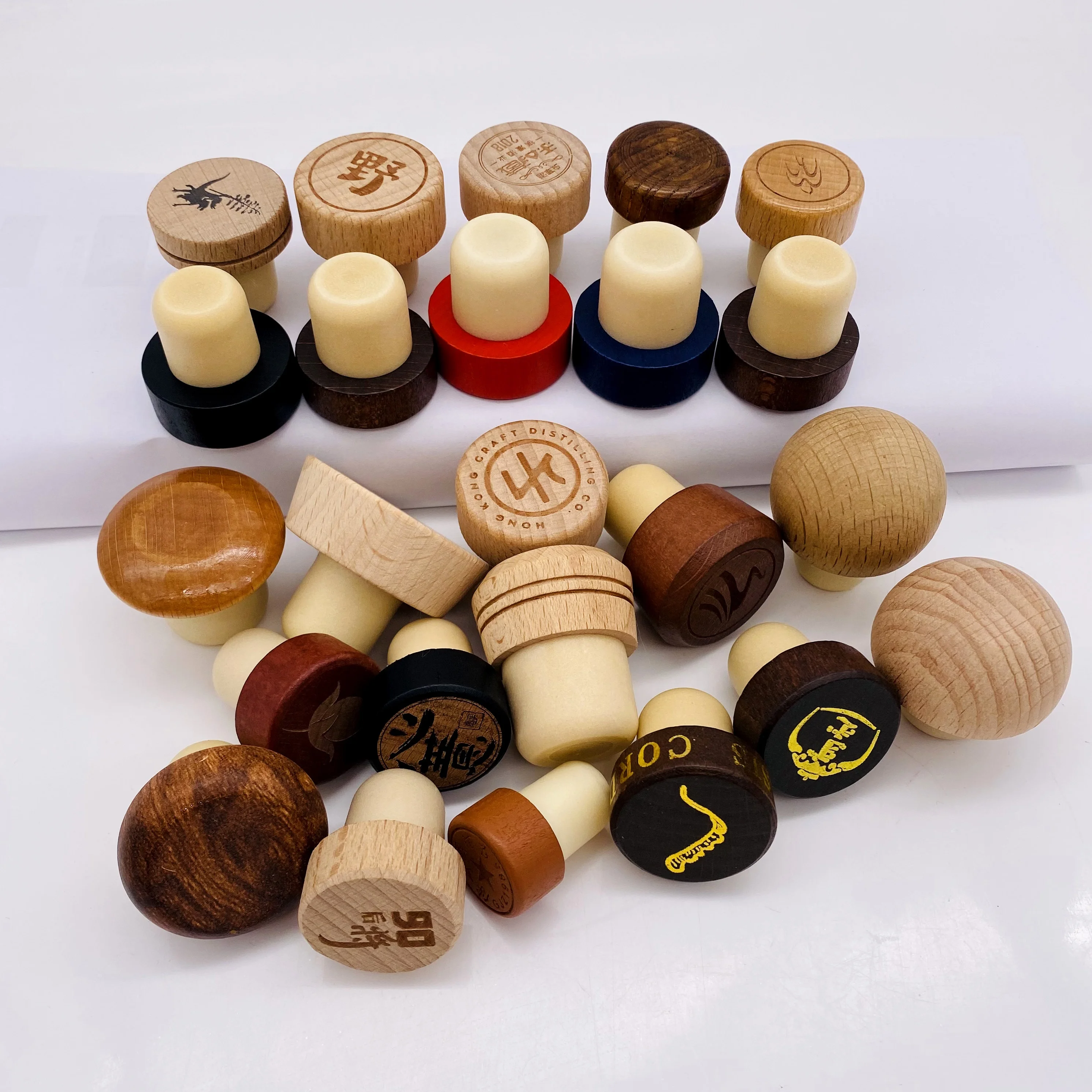 Hot Sell Customized luxury wooden bar top cap T shape wine / spirits synthetic cork bottle stopper