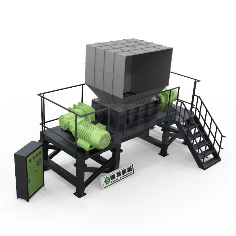 Double Shaft Waste Cardboard Paper Tire Rubber Metal Scrap Wood Lump Barrels Drums Pipe And Plastic Shredder For Recycling