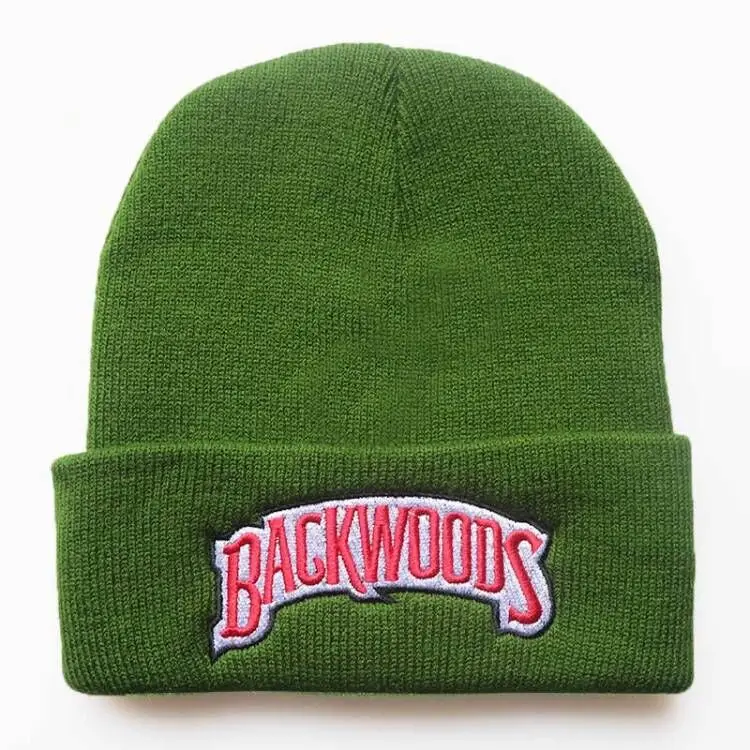 New autumn winter warm solid hat backwoods letter embroidered beanie for men and women