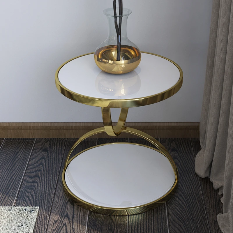 
European style modern white marble golden stainless steel leg coffee table side table 