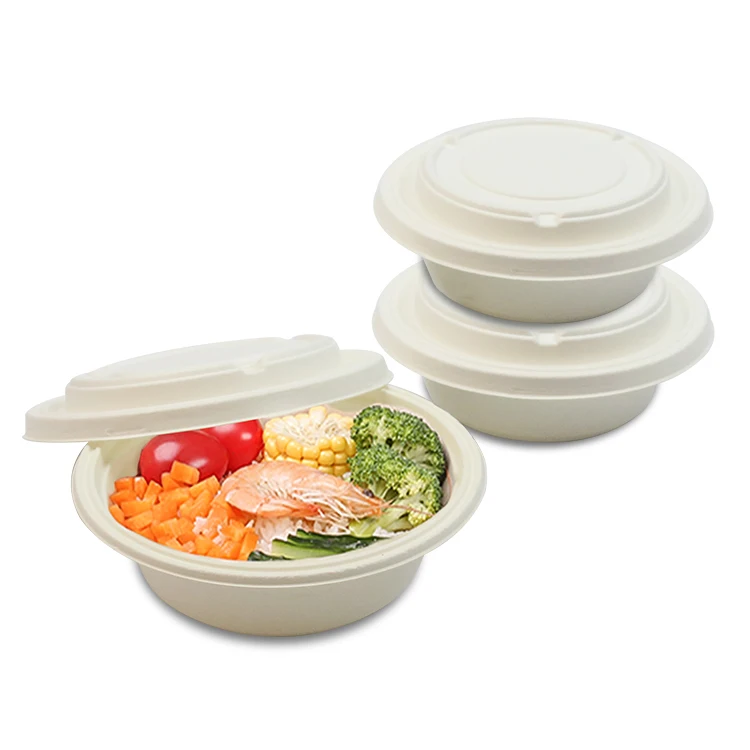 500ML 700ML 850ML 1000ML 1500ML Fast Food Sugarcane Bagasse Takeaway Biodegradable Paper Bowl with Lid