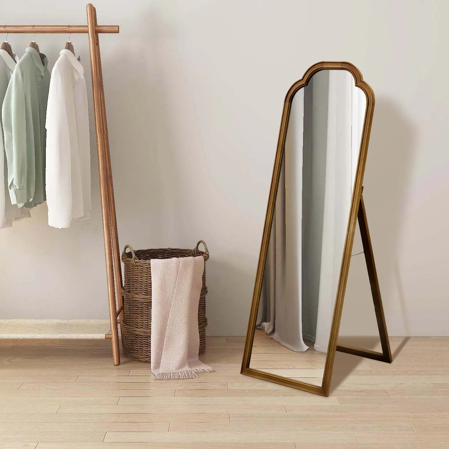 customized Room Irregular Mirror Decorative Wooden Frame Mirror floor standing for Livingroom decor wall Wavy Decor Mirror
