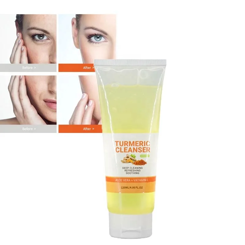 Private Label Pore Cleansing Exfoliating Moisturizing Face Wash Organic Turmeric Facial Gel Cleanser