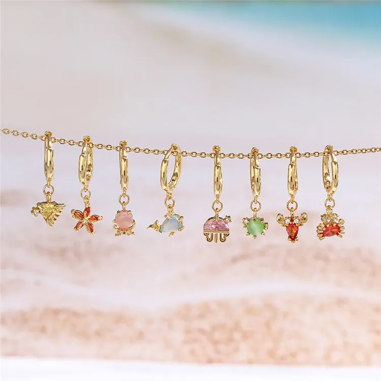 2023 Trendy Hawaiian Cute Ocean Animal Dangle Earrings Zircon Stone Good Quality Jewelry Earrings