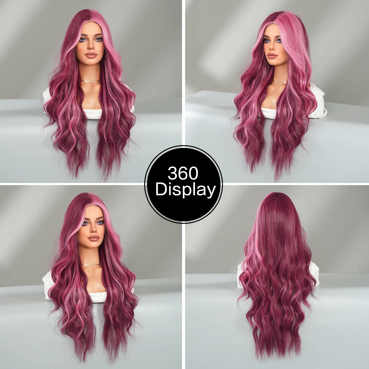 28 Inch Lace Front Purple and Pink Long Wavy Wigs for Women Heat Resistant Synthetic Hair Wig Curly HD Lace Wig Peluca Cosplay