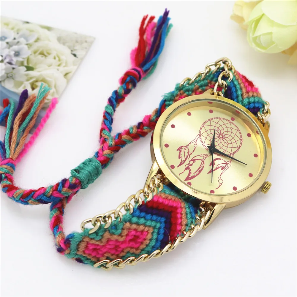 Hot Selling Fashion Watch DIY Knitted Wool Retro Watch Dream Catcher Ladies Quartz Watch Wholesale In Stock