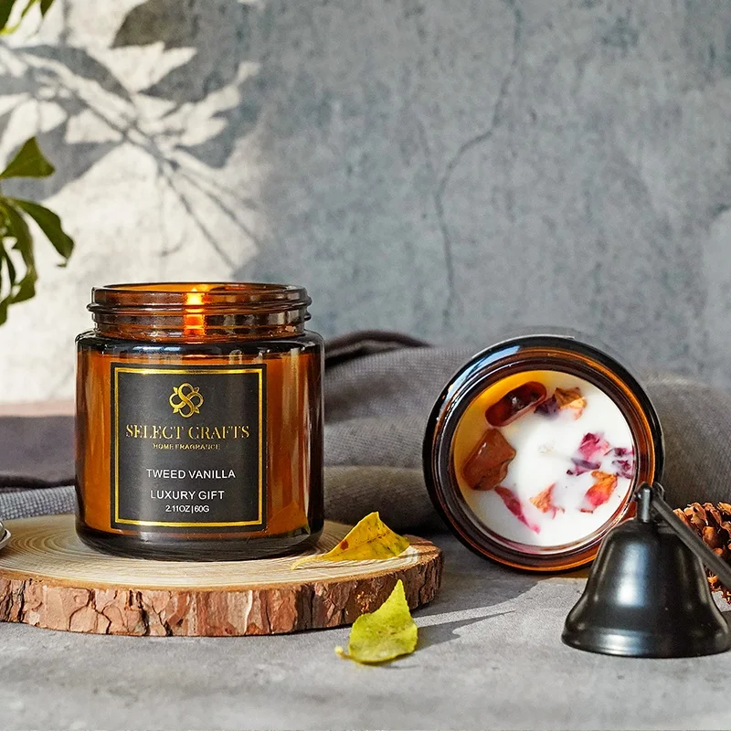 Wholesale Luxury Gift Home Decor Meditation Aromatherapy Fragrance Amber Brown Glass Jar Scented Candles