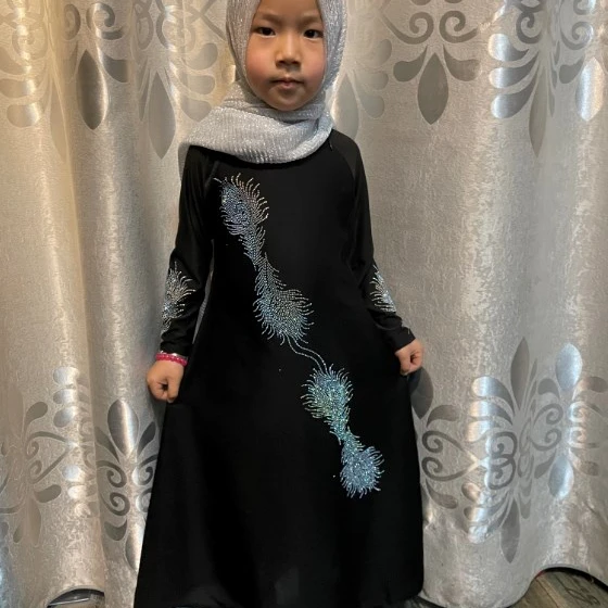 rhinestones muslim girl abaya islamic kids Clothing small girl dresses Prayer Clothes kids abayas YM183