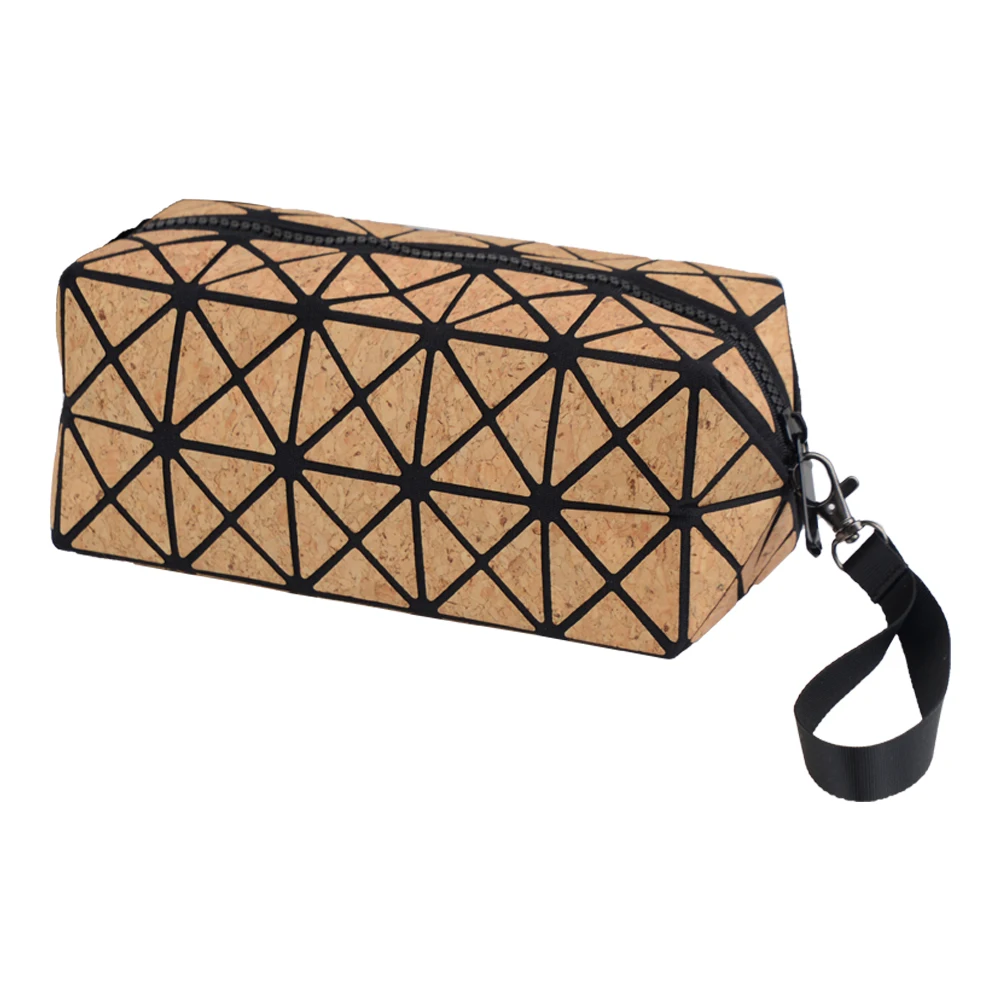Environmentally friendly PU cork grain small bag bark cosmetic bag portable geometric rhombic clutch bag