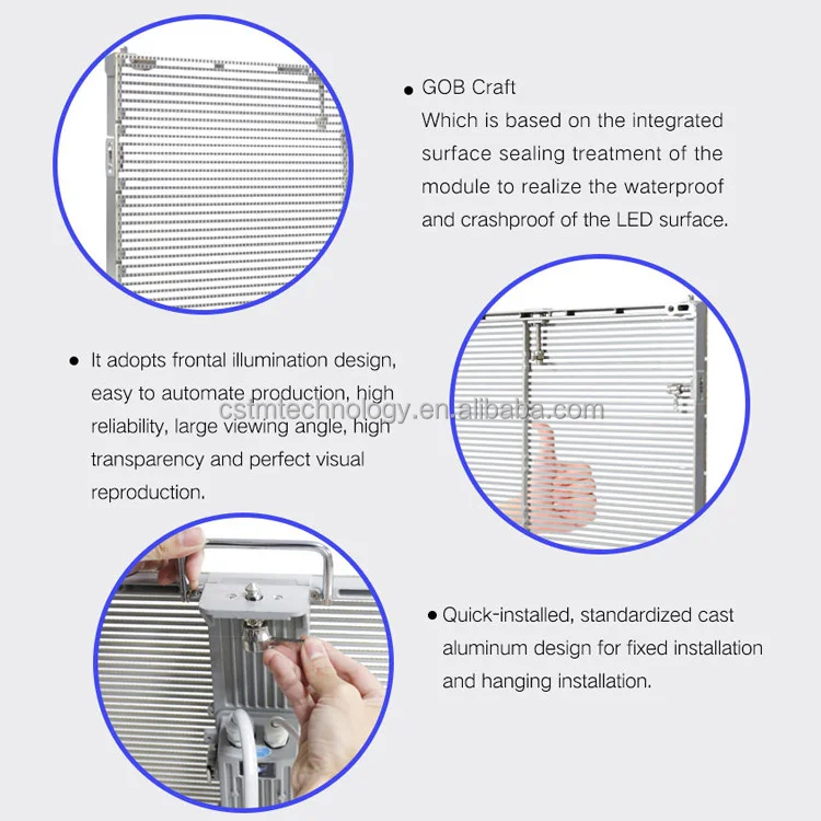 Professional Production of Clear Centro Comercial Full Color Outdoor Window Glass Transparent LED Display Grille Screen