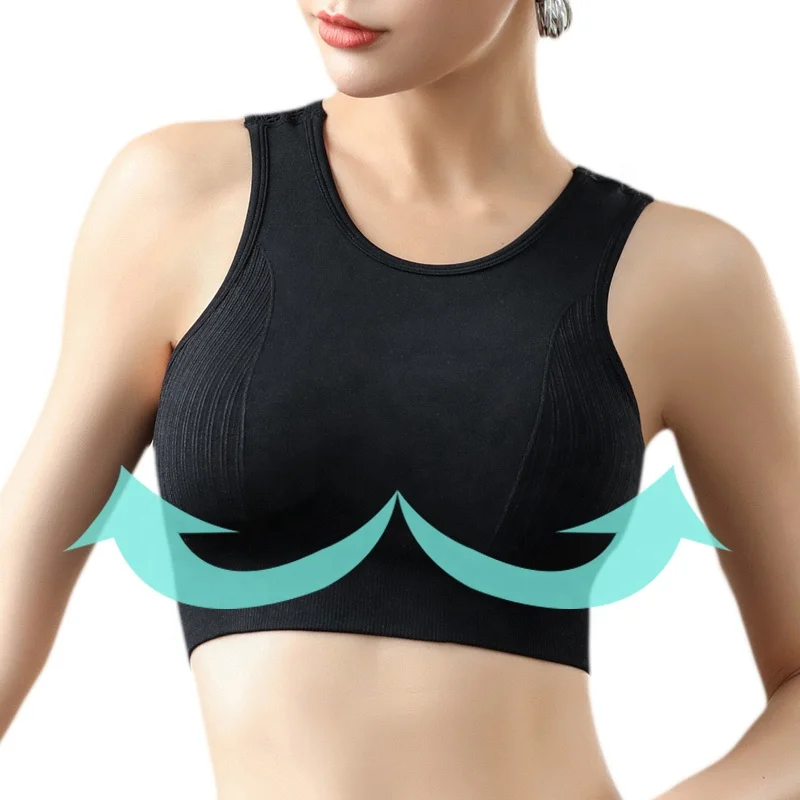 High Support Wireless Outdoor Gym Fitness Mesh Hollow Beauty Back Seamless BH Yoga Sports Bra Vest Top For Running Workout